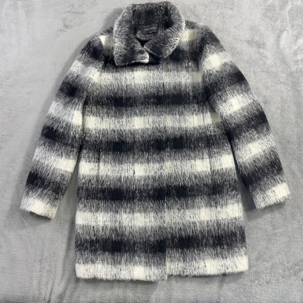 Ann Taylor Coat Womens S Ombre Plaid Stripe WoolBlend Jacket Shag Texture Luxury